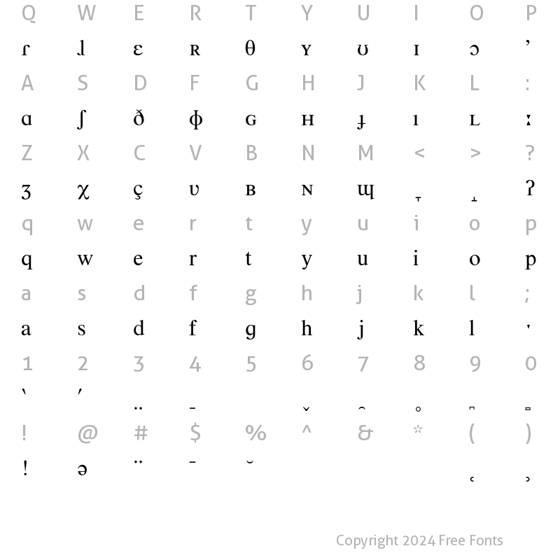 Character Map of Times Phonetic IPA Regular