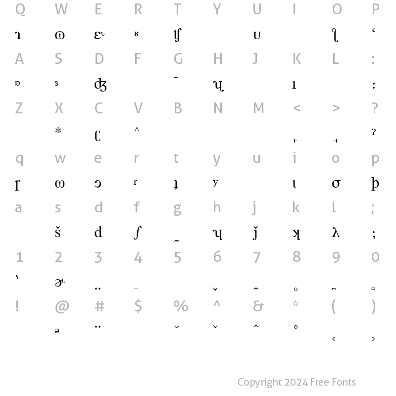 Character Map of Times PhoneticAlternate Regular