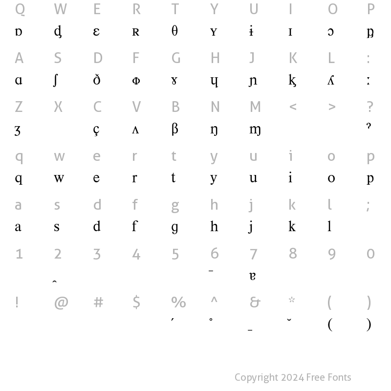 Character Map of Times Phonetics BQ Regular