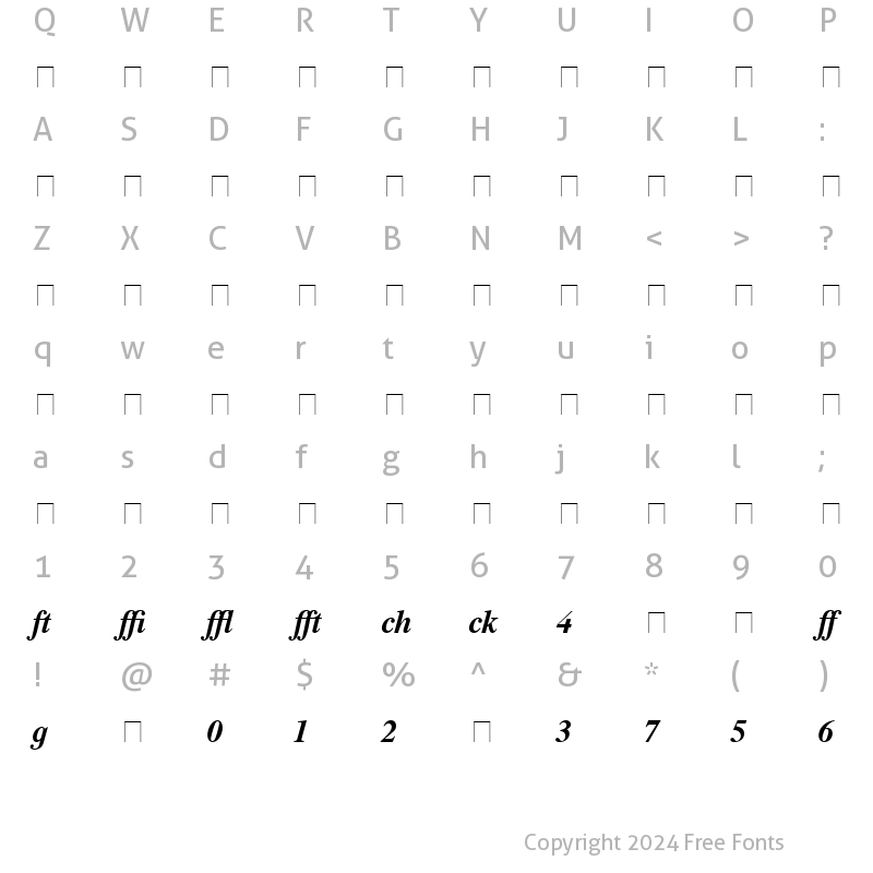 Character Map of Times Profi Bold Italic