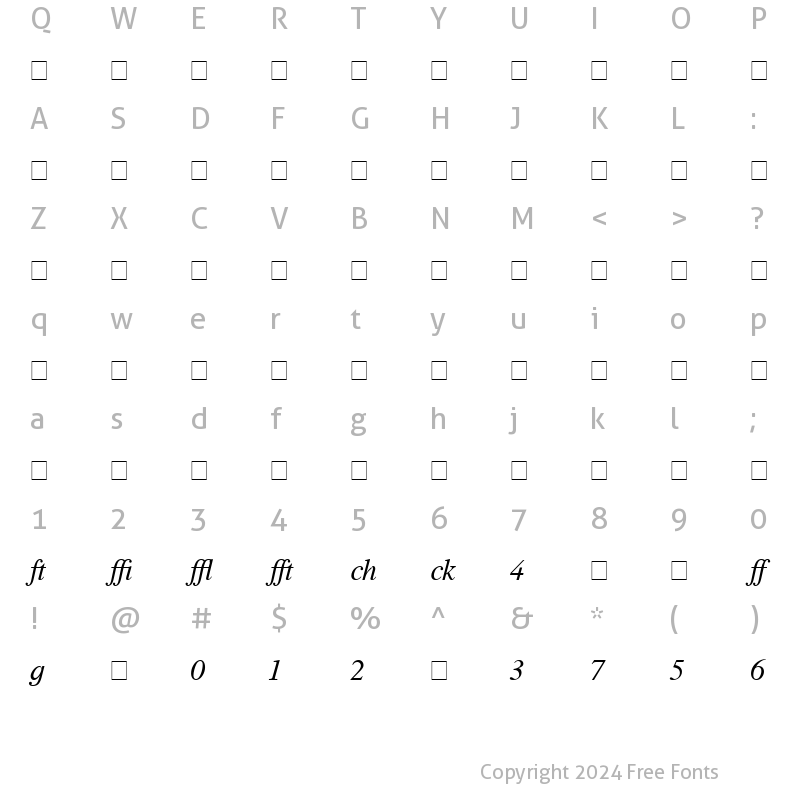 Character Map of Times Profi Italic