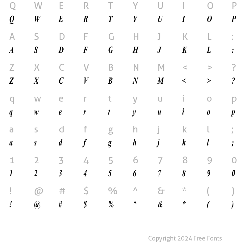 Character Map of Times Roman Cn bold italic Bold Italic