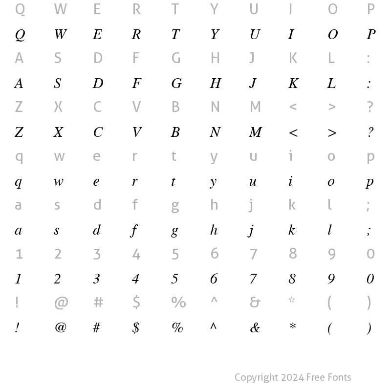 Character Map of Times S Italic