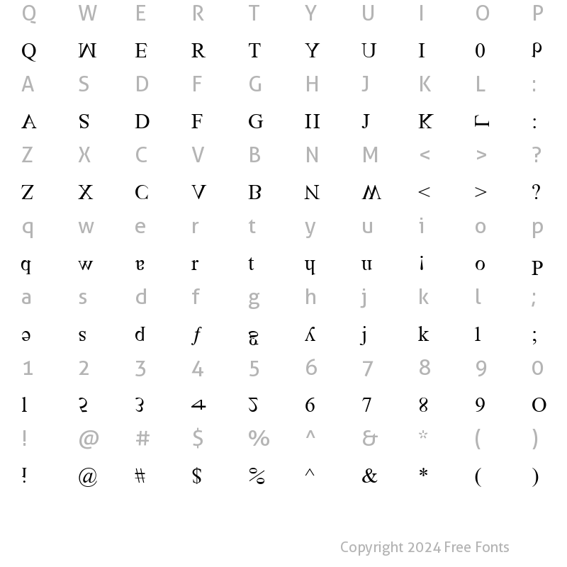 Character Map of Times Screwed Roman Regular