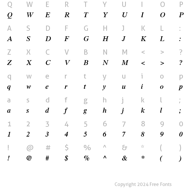 Character Map of Times-SemiBold Semi BoldItalic