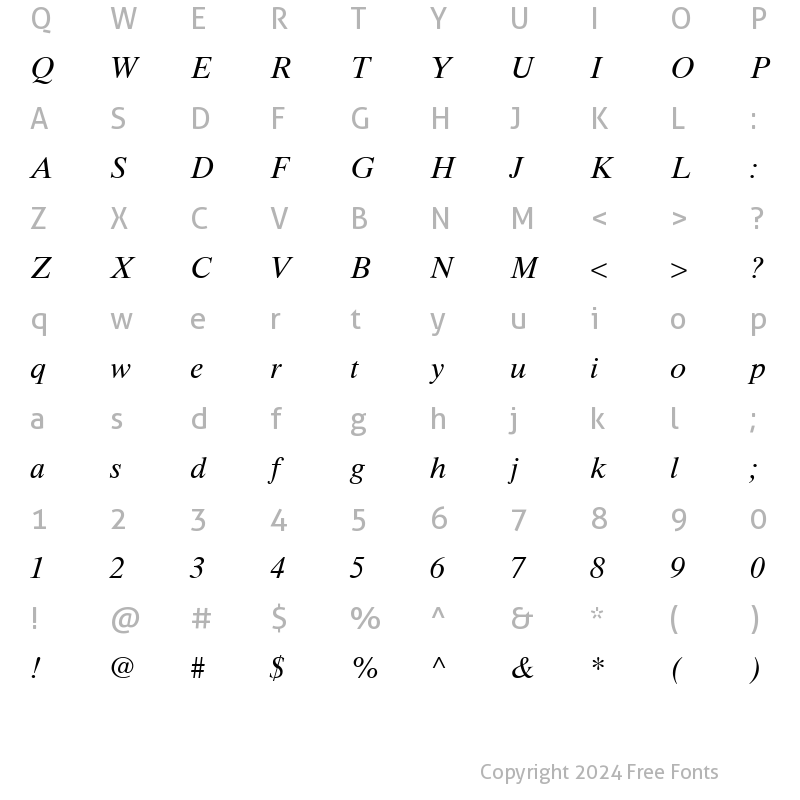 Character Map of Times Ten CE Roman Italic