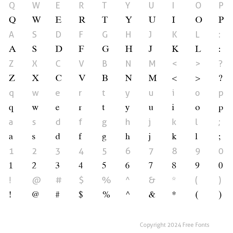 Character Map of Times Ten CE Roman Regular