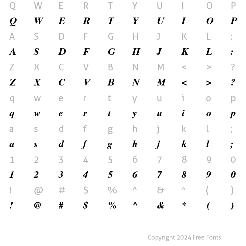 Character Map of Times Ten Cyr Upright Bold Italic