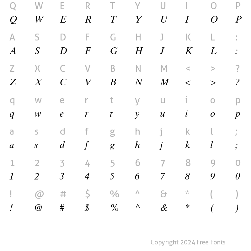 Character Map of Times Ten LT Std Italic