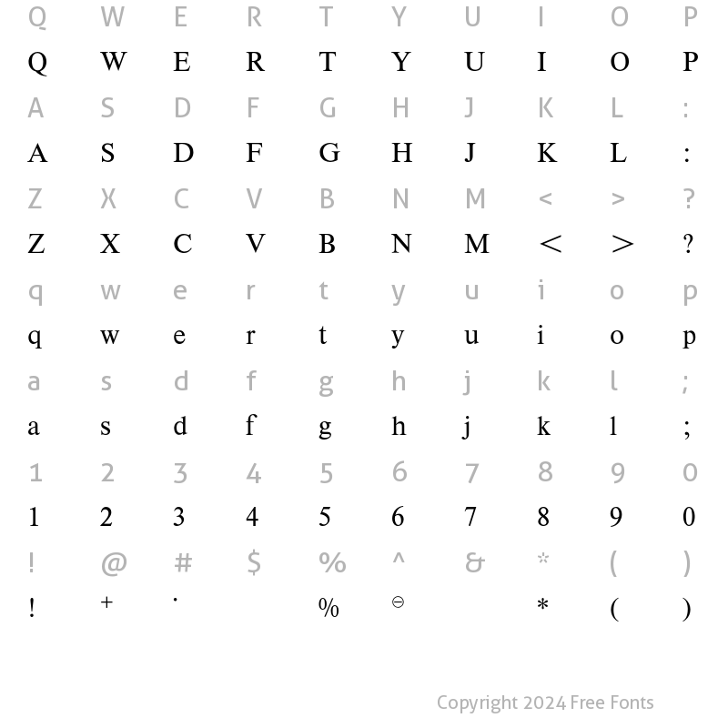 Character Map of TimesChem BQ Regular