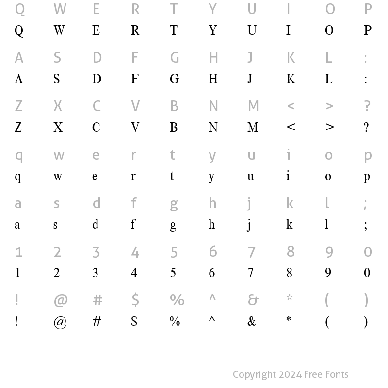 Character Map of TimesNewRomanMT-Condensed Roman