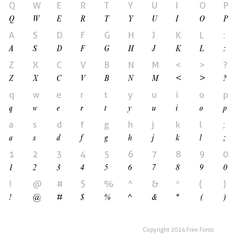 Character Map of TimesNewRomanMT-Condensed RomanItalic