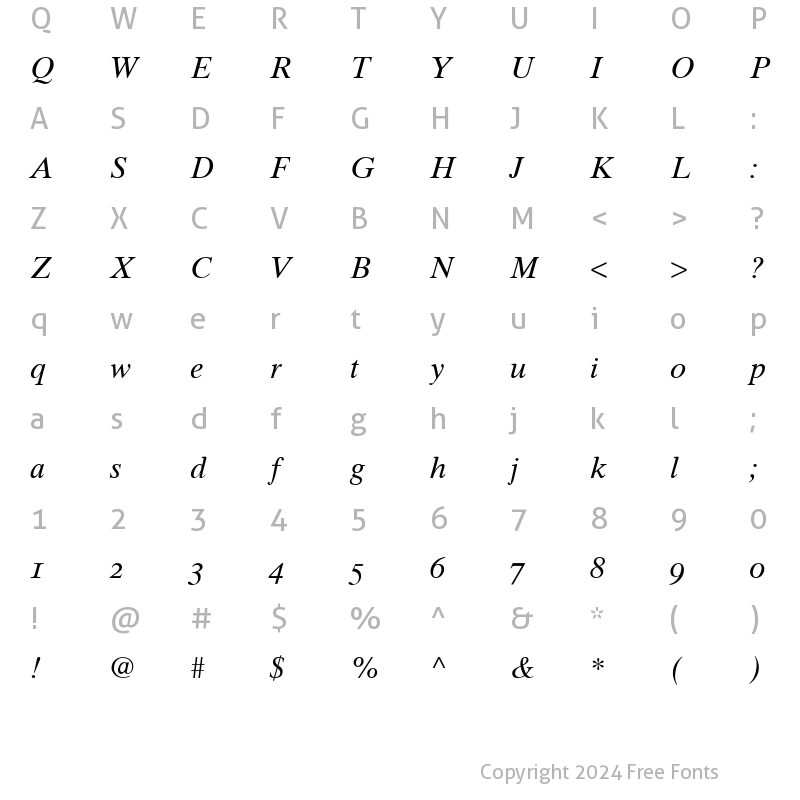 Character Map of TimesTen RomanOsF Italic