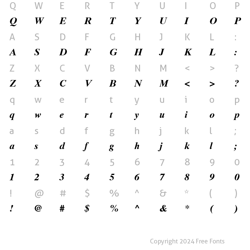 Character Map of TimesTenGreek Upright Bold Italic