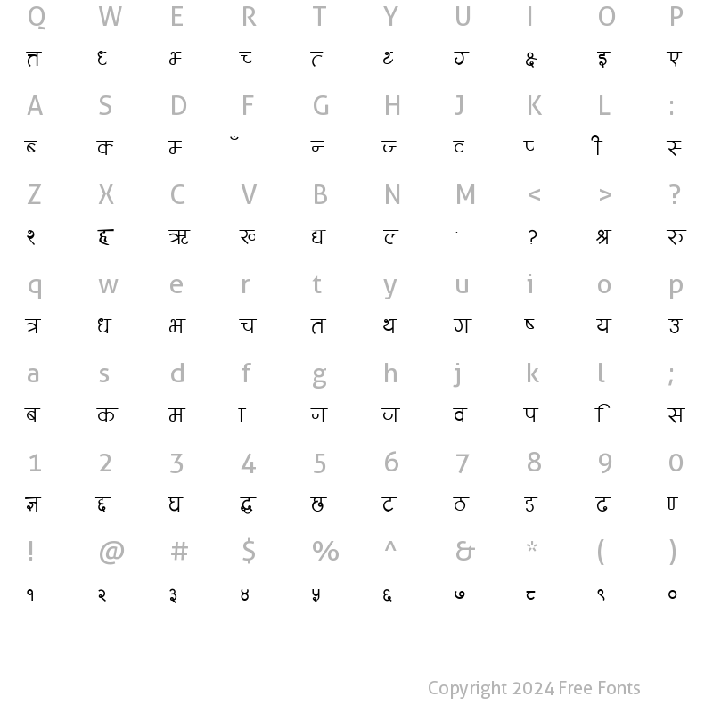 Character Map of Timila Regular