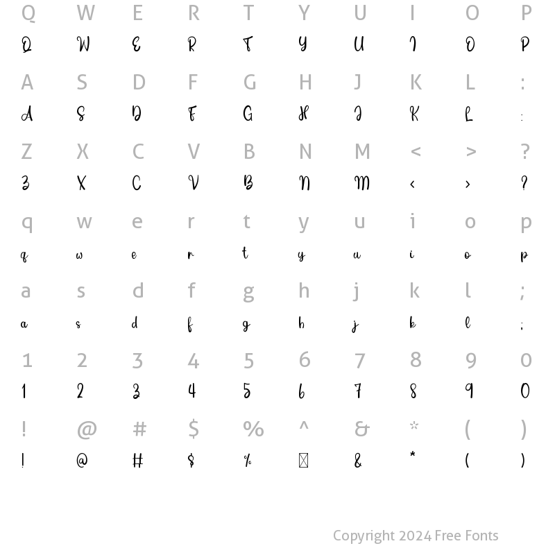 Character Map of Timothy Script Regular