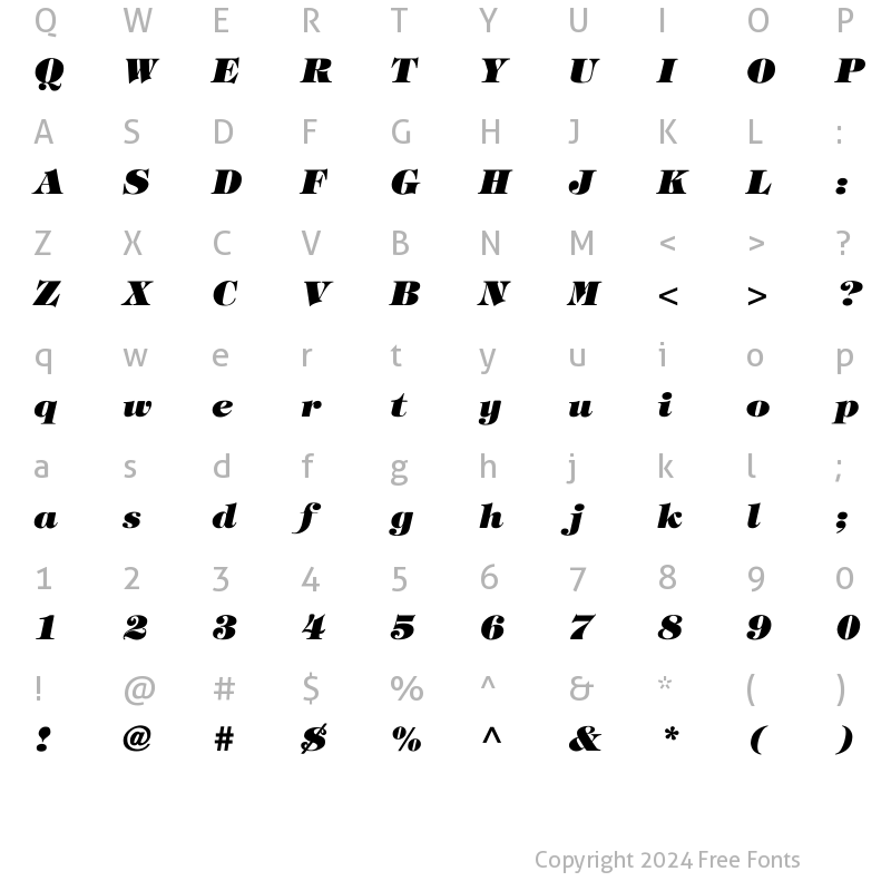 Character Map of Timpani_Heavy-Italic Regular