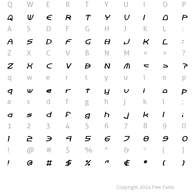 Character Map of Tinker Round Bold Italic Bold