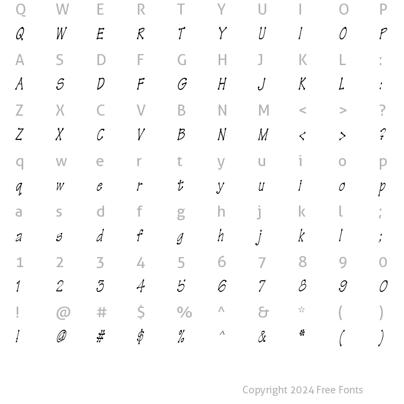 Character Map of TinkerToyCondensed Oblique