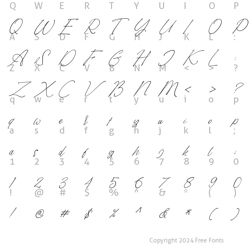 Character Map of Tisushine Italic