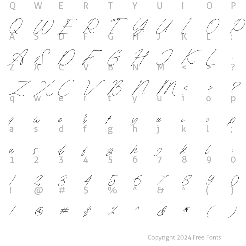 Character Map of Tisushine Monoline Italic