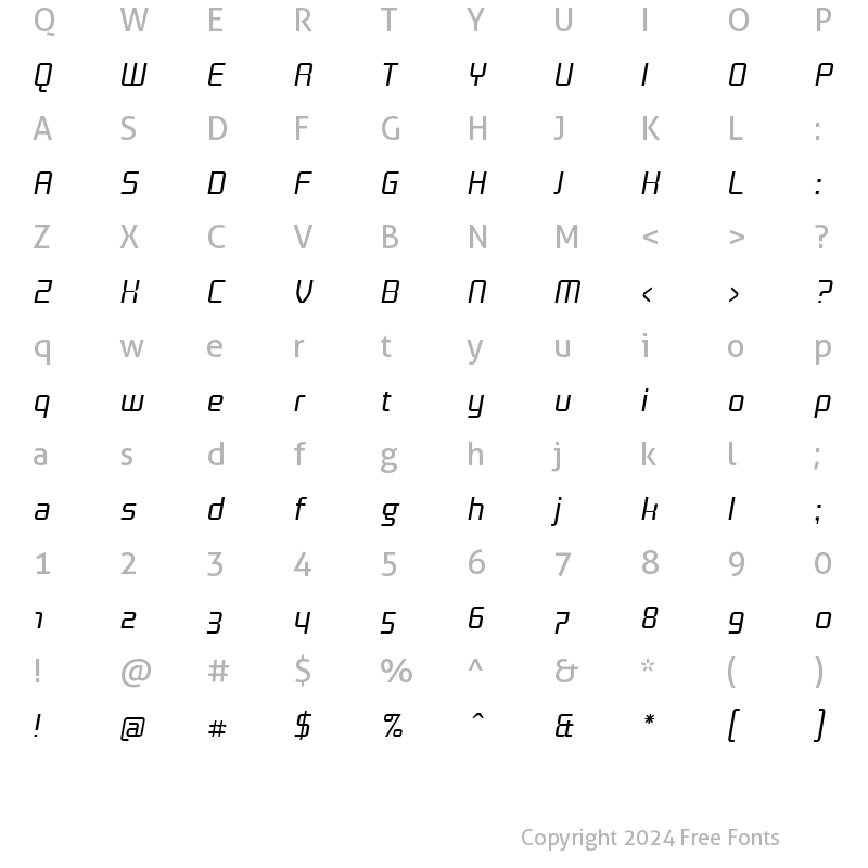 Character Map of Titan Italic