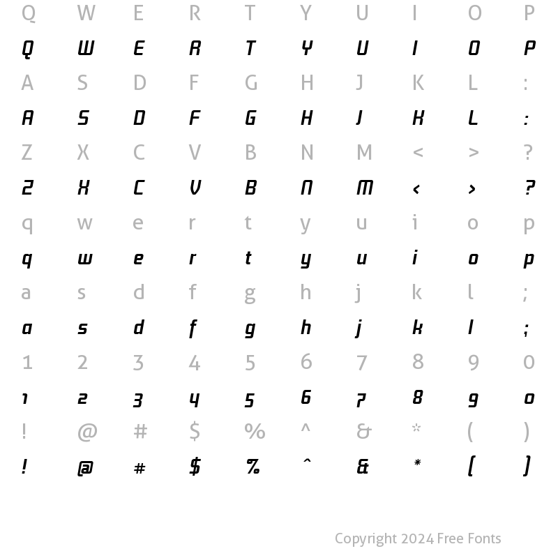 Character Map of TitanText Bold Italic