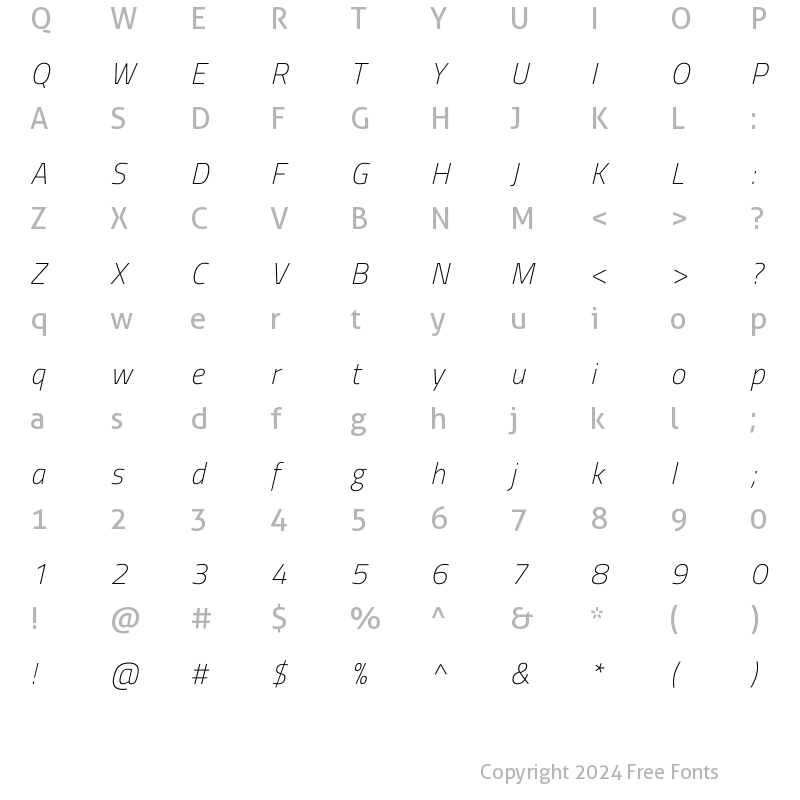 Character Map of Titillium Web ExtraLight Italic