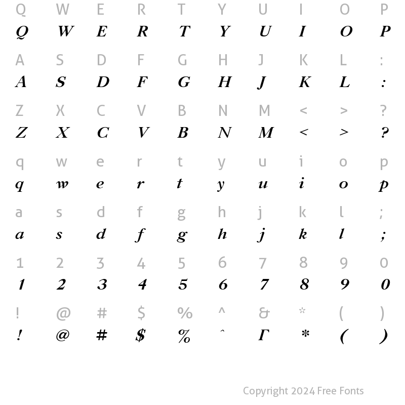 Character Map of Title Bold Italic