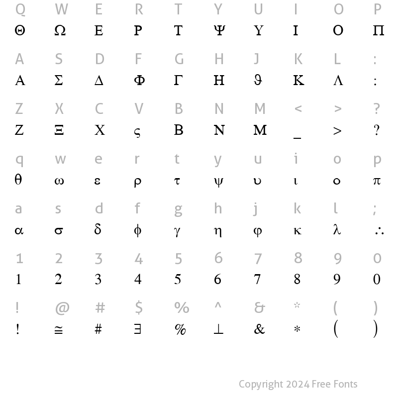 Character Map of TkMath Regular