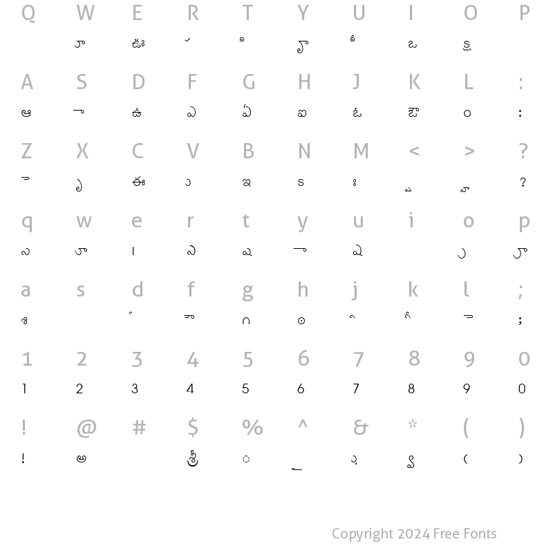 Character Map of TL-TTHemalatha Normal