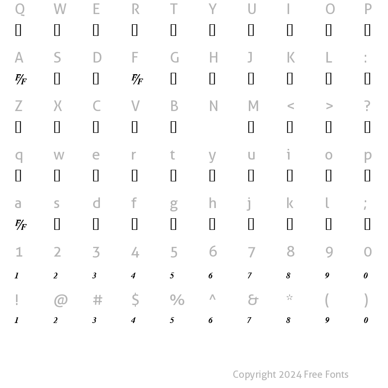 Character Map of TmsFB BoldItalic