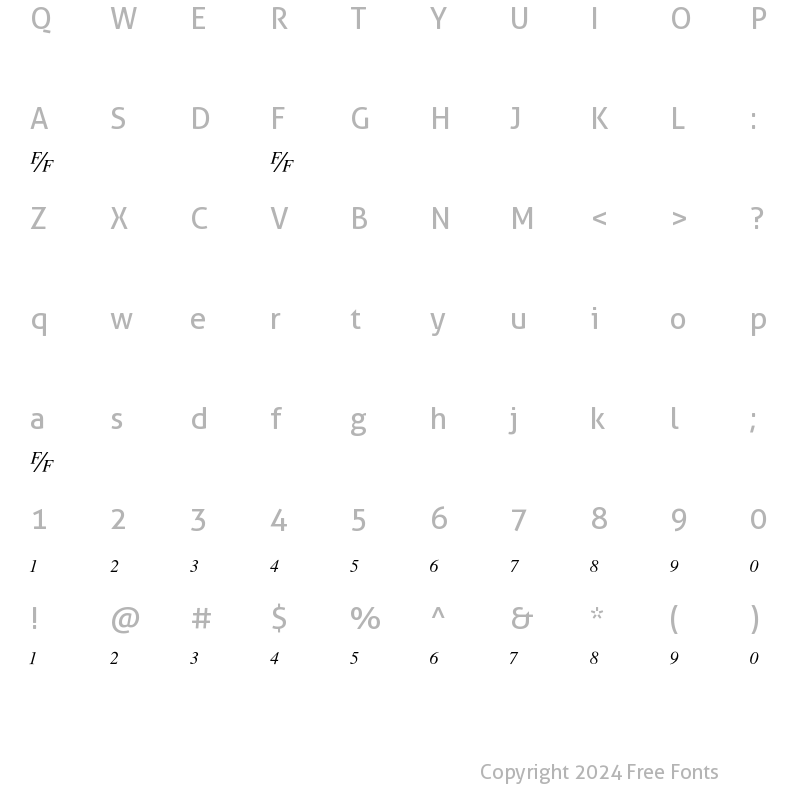 Character Map of TmsFB Italic