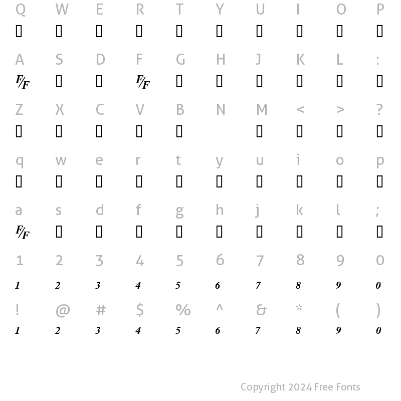 Character Map of TmsFE BoldItalic