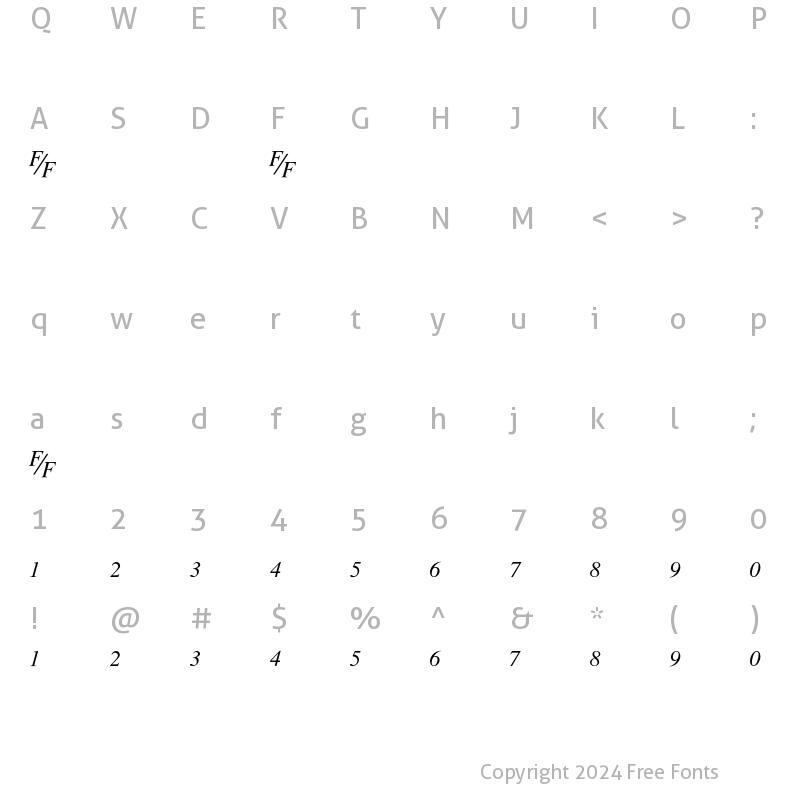 Character Map of TmsFE Italic