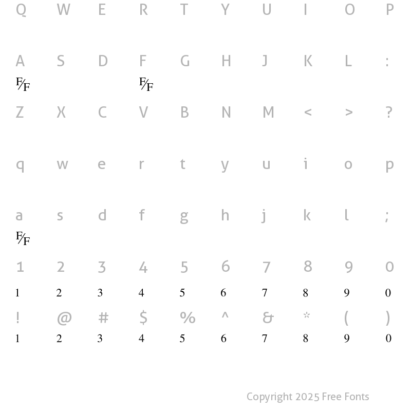 Character Map of TmsFE Regular