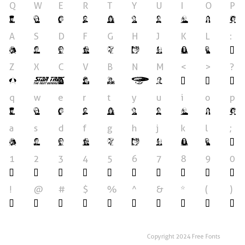 Character Map of TNGcast Regular