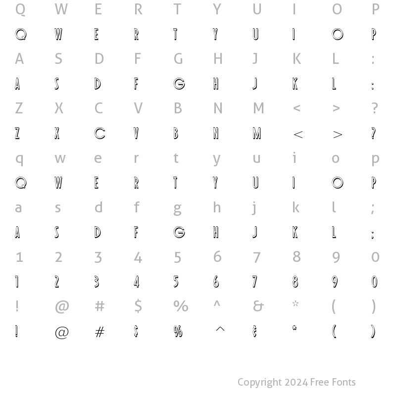 Character Map of Toasted Vein BTN Shadow Regular