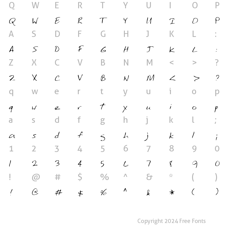 Character Map of TobysHand Regular