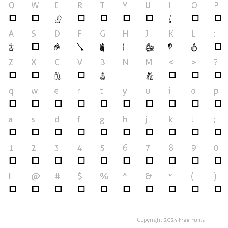 Character Map of Toiletries Regular