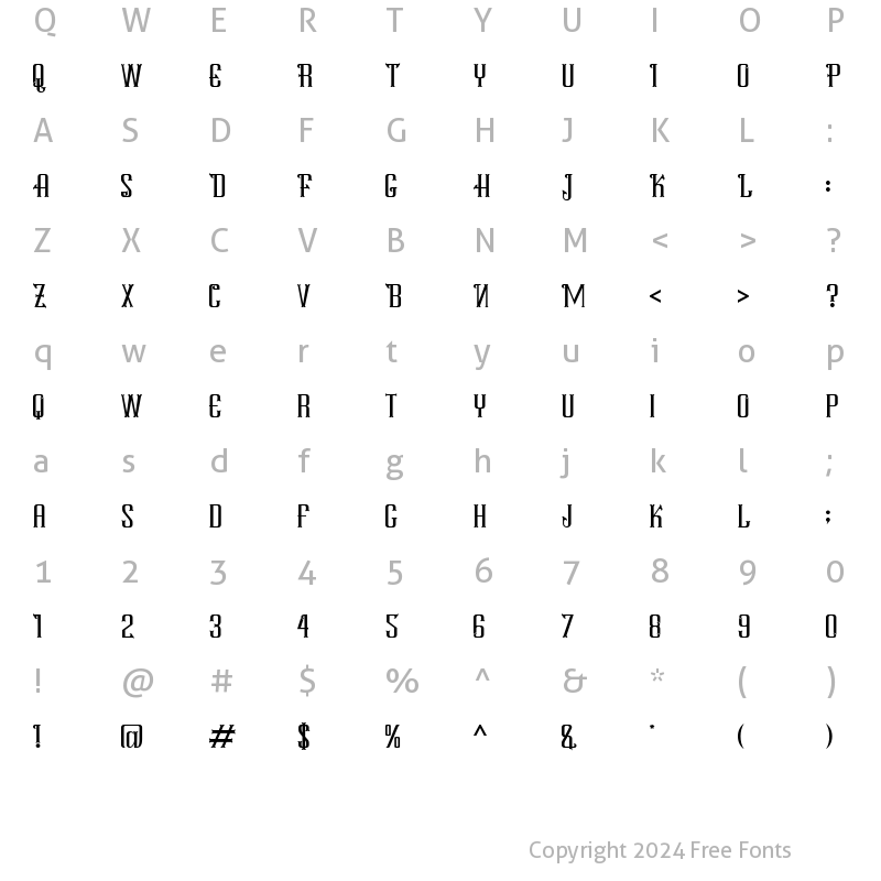 Character Map of TOKIYO Regular