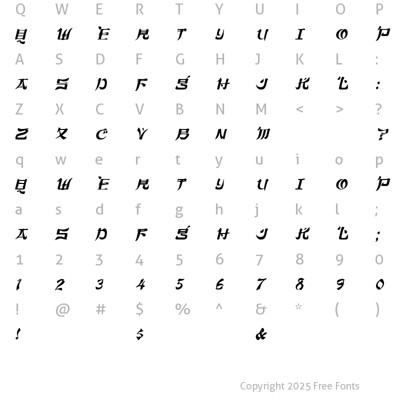 Character Map of TokyoCaps Italic