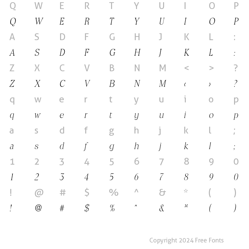 Character Map of Toledo-XlightIta Regular