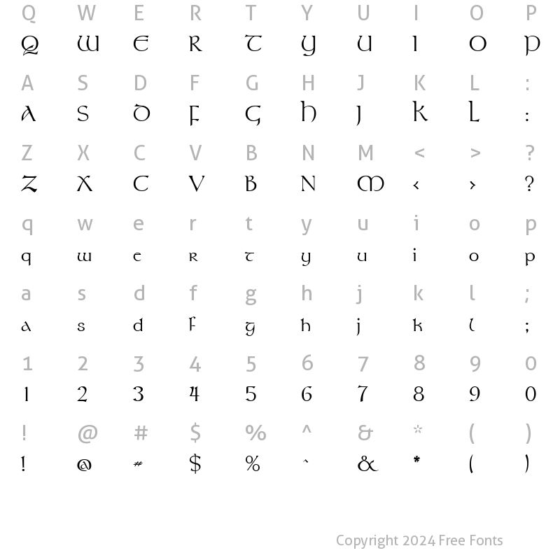 Character Map of Tolkien Regular