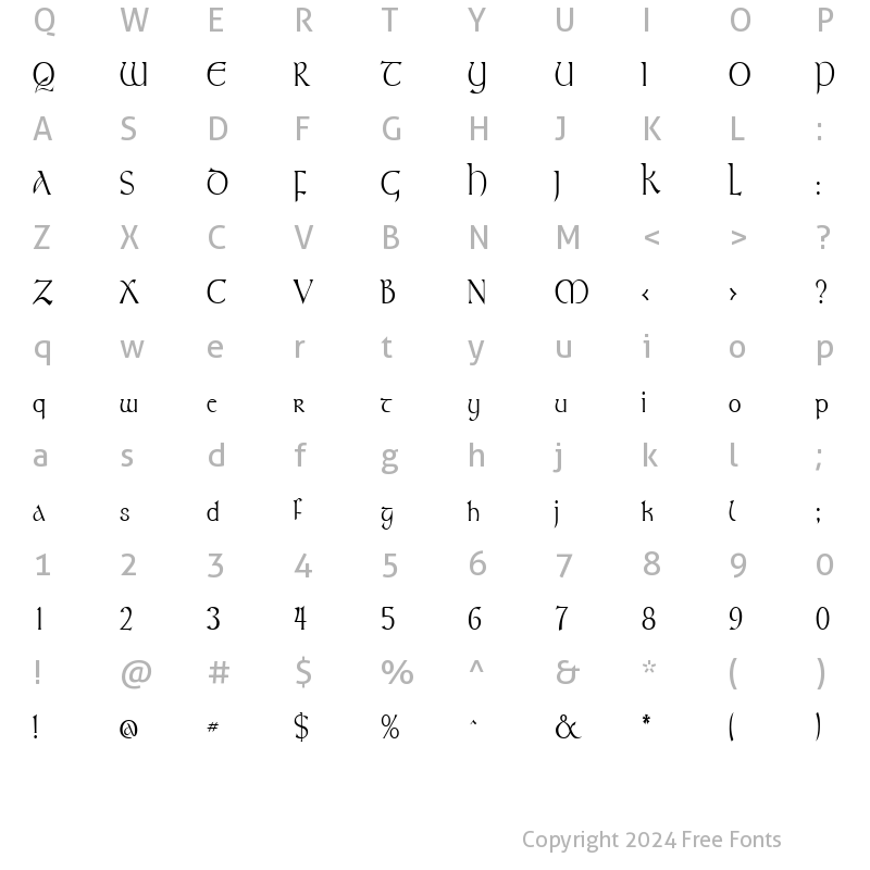 Character Map of TolkienNarrow Regular