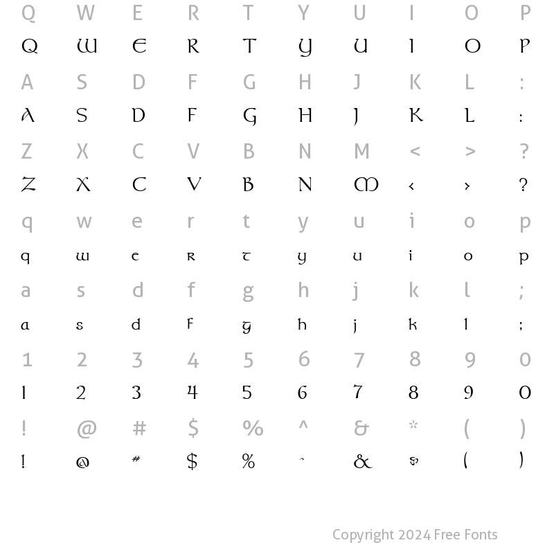 Character Map of TolkienUpright Regular