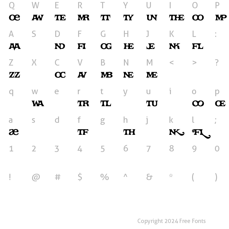 Character Map of Tomato Ligatures Regular