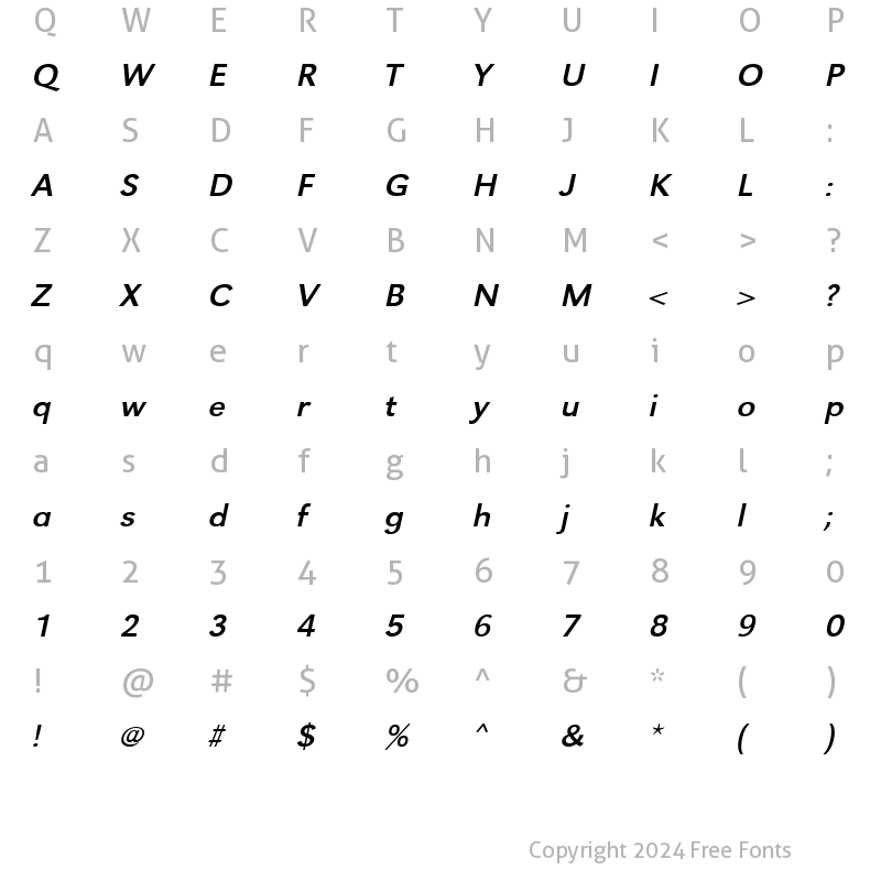 Character Map of TomBeckerWide Italic