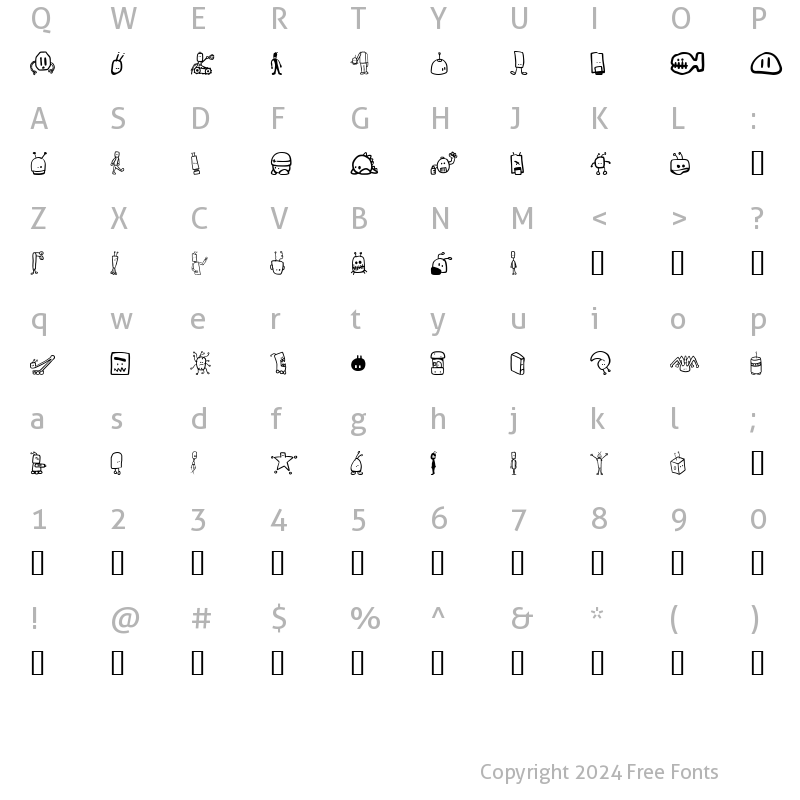 Character Map of Tombots Regular