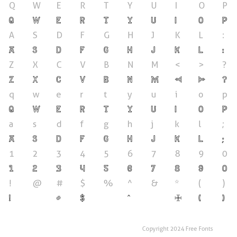 Character Map of Tombstone Outline Regular